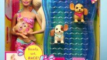 Barbie Frozen Elsa Princess Anna Puppy Water Racing Carosel Dog Park Swim & Race Pups DisneyCarToys