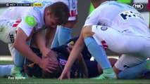 Central Coast Mariners player Storm Roux suffers horrific injury