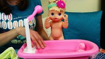 CRAZY Baby Alive Bath Time Fail and Peeing Baby Doll Parody with Bathtub Furniture by DisneyCarToys