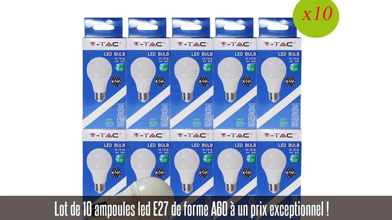Pack de 10 ampoules led E27, 5W, 470 lm, 200°, blanc chaud