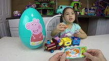 GIANT PEPPA PIG SURPRISE EGG   Grandpa Pigs Toy Train   2 Kinder Surprise Eggs Kids Toys Opening
