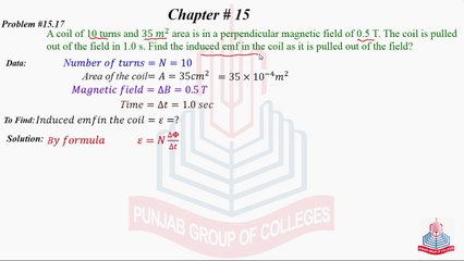 Problem No 15.17 : A coil of 10 turns and 35 meter square area is in ......