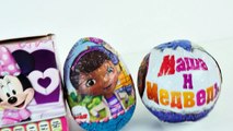 6 Surprise Eggs Opening Minnie Mouse Masha and the Bear Disney Junior Doc McStuffins Egg Toys
