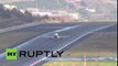 Airplanes landing with severe crosswinds At Madeira Airport