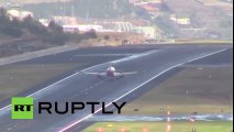Airplanes landing with severe crosswinds At Madeira Airport