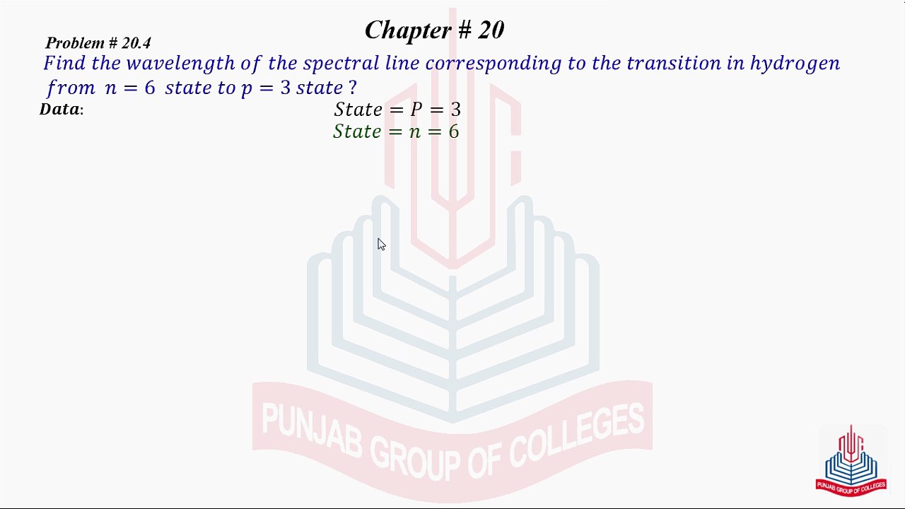 Problem No 20.4 : Find the wavelength of the spectral line ....