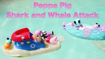 Peppa Pig SHARK ATTACK!!! Peppa Pig Family Boat Vacation Killer Whale and Sharks Pool DisneyCarToys