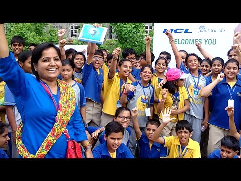 Teachers and Students from Billabong High International cheering for HCL Plant For Life campaign