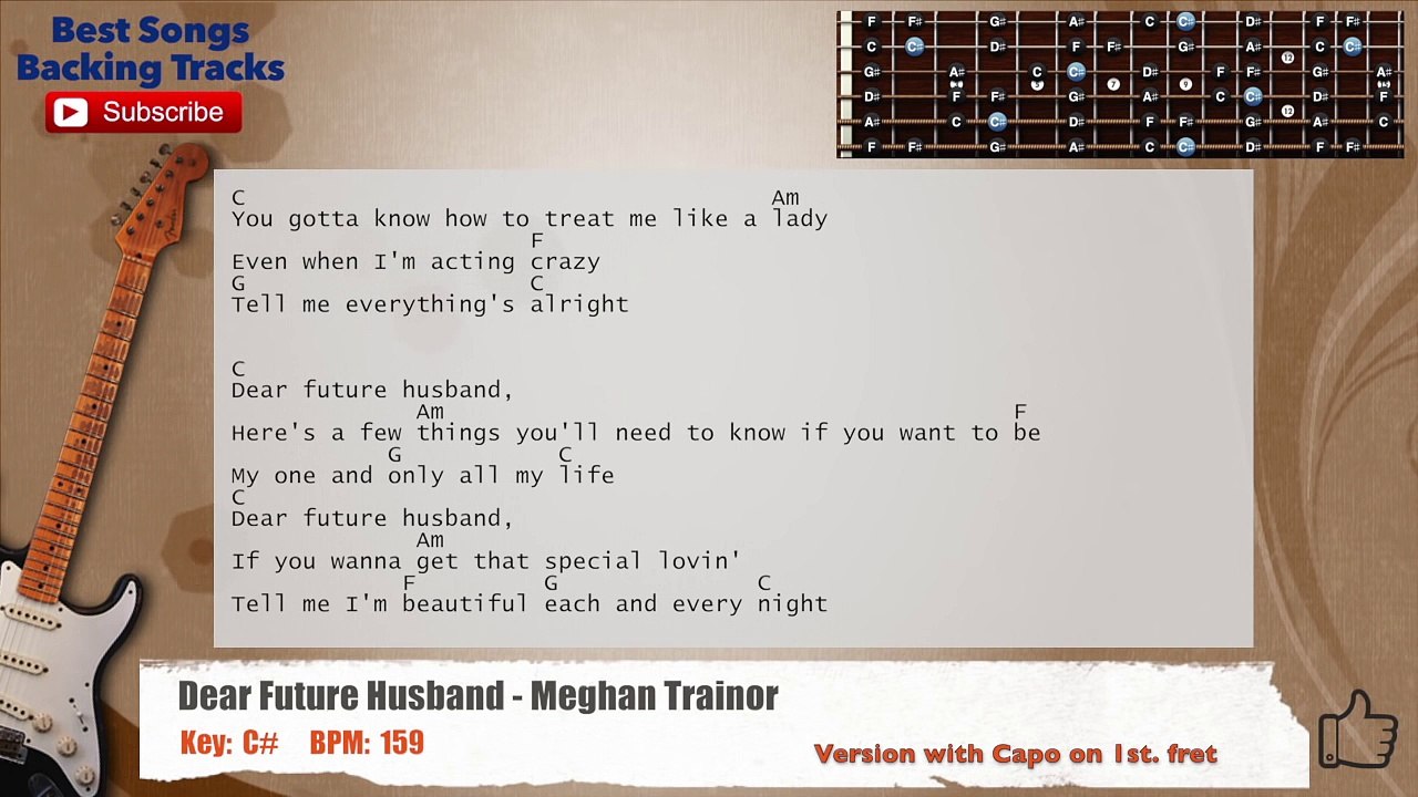 Dear Future Husband - Meghan Trainor Guitar Backing Track with scale, chords and lyrics