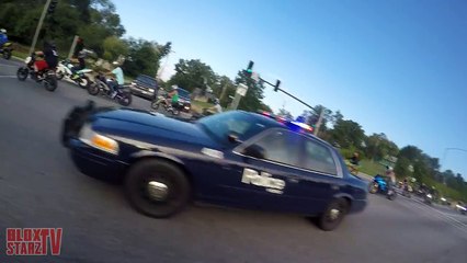 Motorcycle VS Cops Chasing Bikers Swerves At Stunt Bikes Police Chase Street Bike Runs From Cop 2015