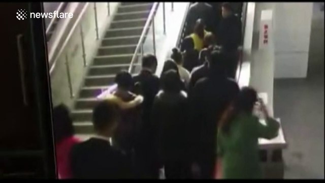 Escalator suddenly changes direction causing dangerous pile-up