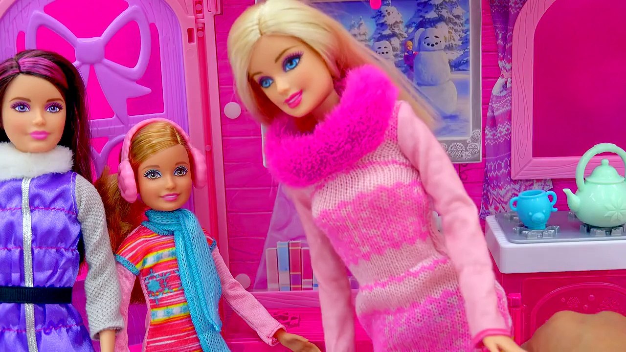 Barbie Cozy Cabin Life In The Dreamhouse Sisters House Playset Skiing, Snowboarding Toy Un