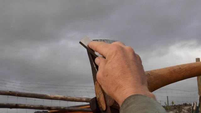 Stoning an Axe Blade