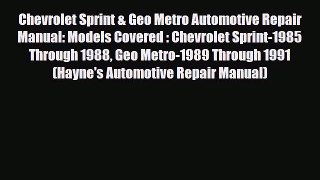 [PDF] Chevrolet Sprint & Geo Metro Automotive Repair Manual: Models Covered : Chevrolet Sprint-1985