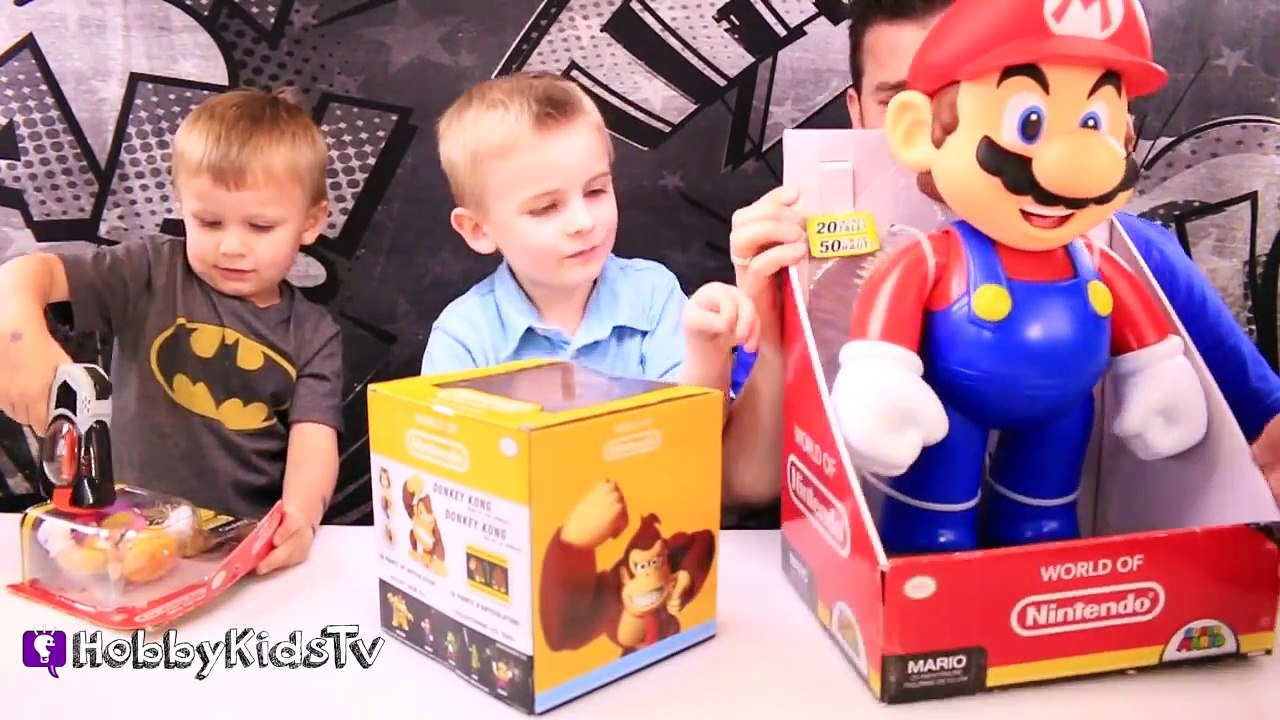 HUGE Mario, Donkey Kong + Wario Battle! Nintendo Toy Review by HobbyKidsTV