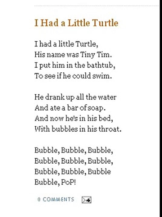 I Had a Little Turtle Nursery Rhymes Songs With Lyrics and Action