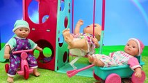Baby Alive Dolls & TWINS Play at Park Playground with Swings & Surprise Toys Barbie, Frozen Fashems