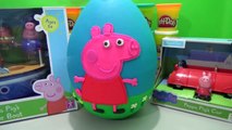 Giant Peppa Pig Play Doh Surprise Egg w/ Grandpa Pigs Bathtime Boat, Peppa Pigs Car & Toys Figures