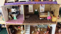 Wooden Dollhouse with my Calico Critters Collection Sylvanian Families Rabbits, Cats, Duck Families