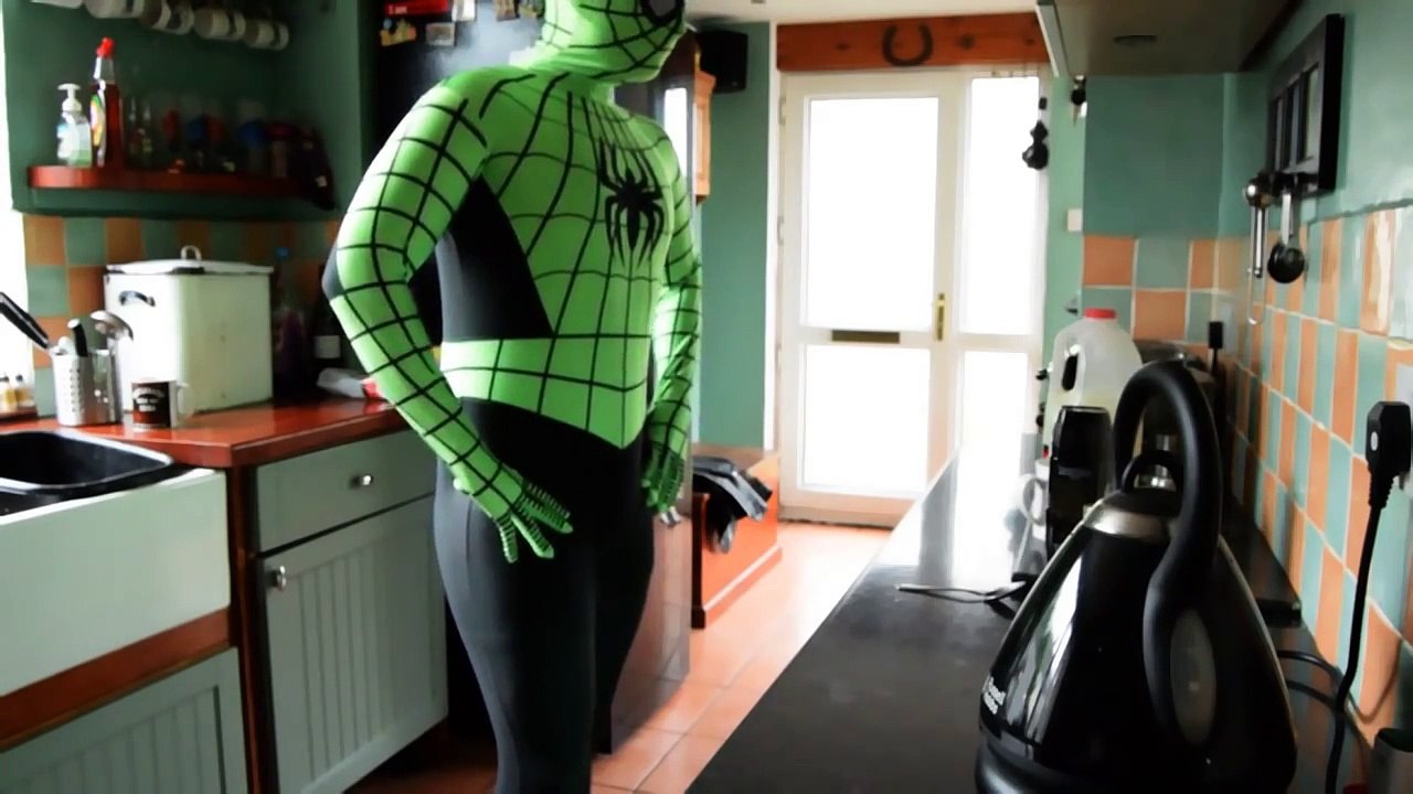 Green Spiderman Morning Coffee & Toilet Time! Superheroes in real life!