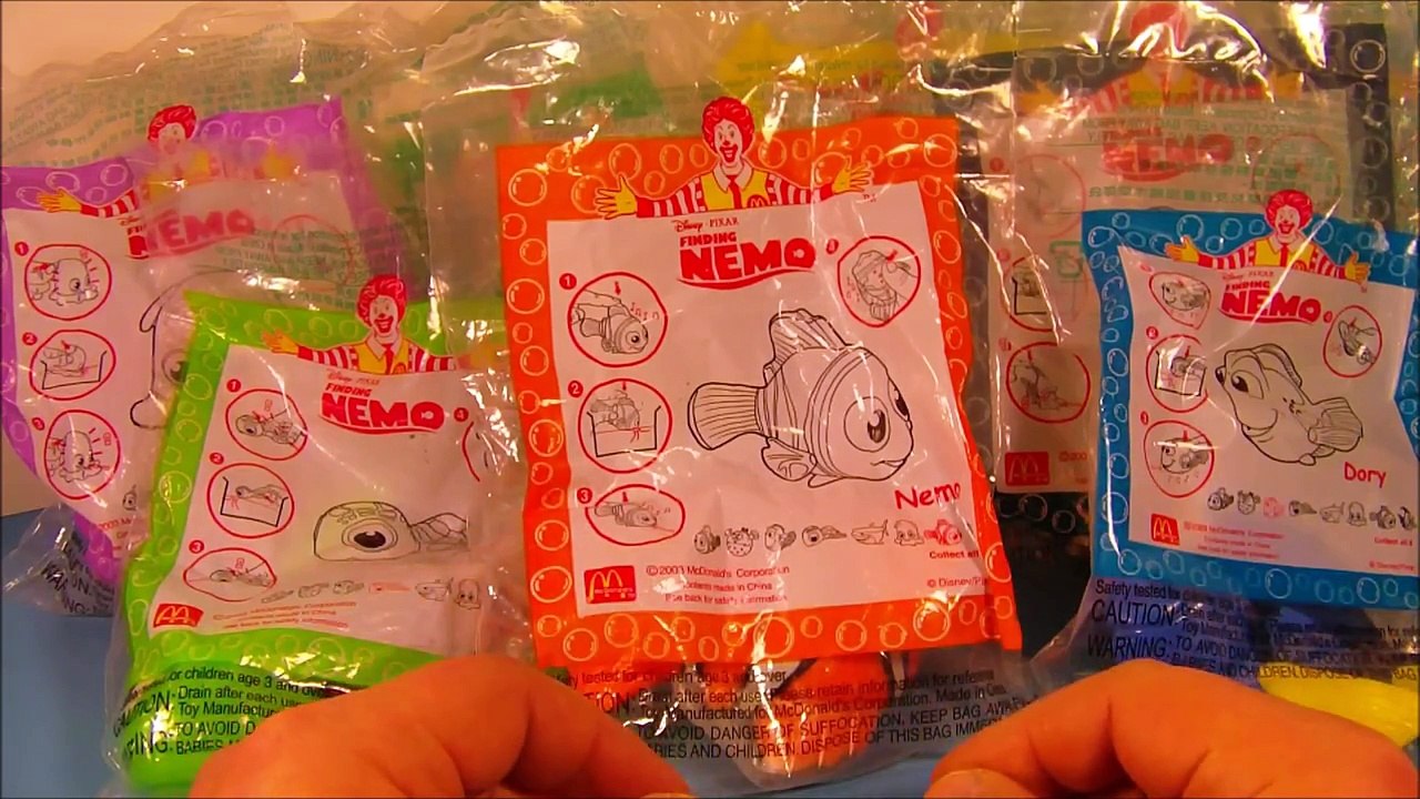2003 DISNEY PIXARS FINDING NEMO SET OF 8 McDONALDS HAPPY MEAL MOVIE TOYS VIDEO REVIEW