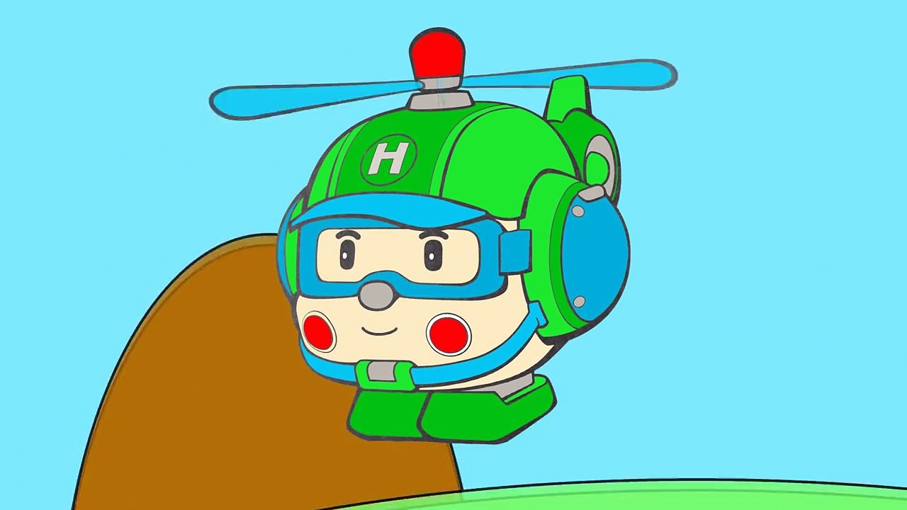 Çizgi film Robocar Poli Polis arabası, Helikopter, Temizlik arabası (Renkleri öğreniyoruz)