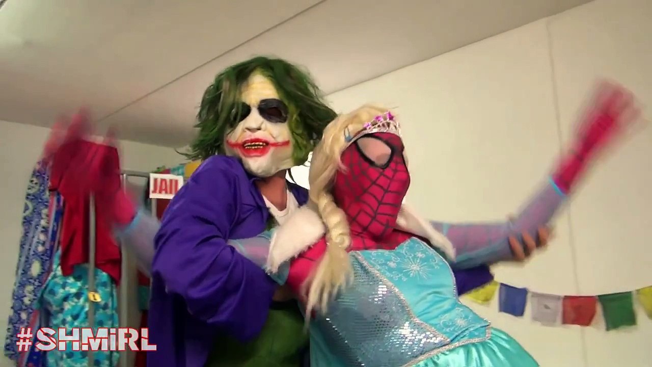 Spiderman, SPIDERGIRL Frozen Elsa vs Joker, Spider Elsa go to jail Superhero Fun in Real Life SHMIRL
