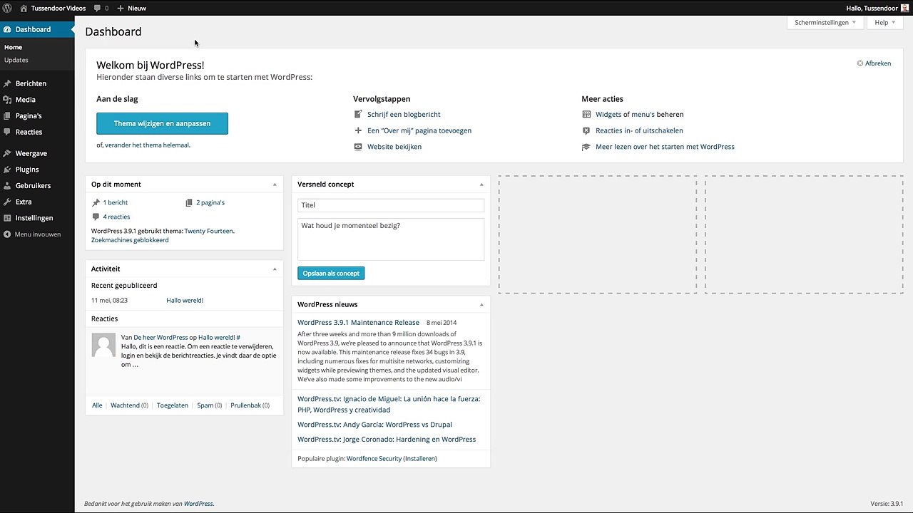 WordPress Videohandleiding menu beheer