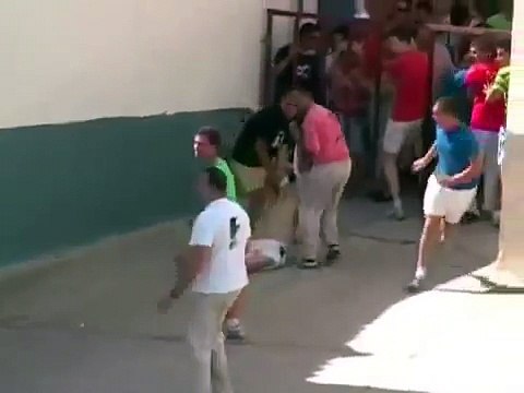 Encorner les testicules par un taureau