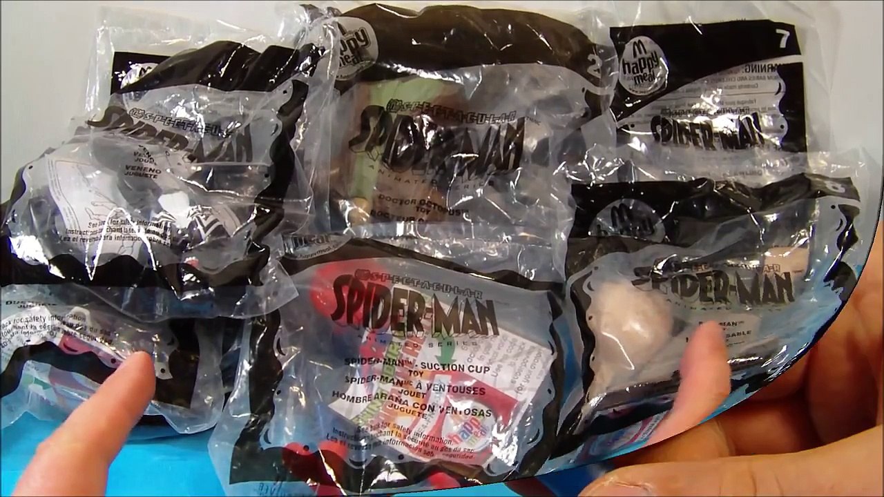 2009 THE SPECTACULAR SPIDERMAN ANIMATED SERIES SET OF 8 McDONLADS HAPPY MEAL TOYS VIDEO REVIEW