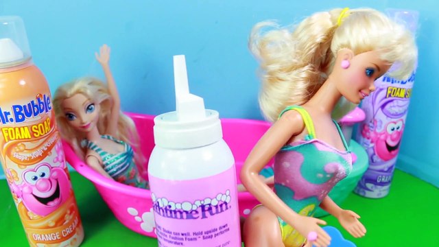 BARBIE Foam Bath Mr Bubble Bath Time Fun! Foam Soap Dress Up Makeover + Disney Elsa + Princess Anna