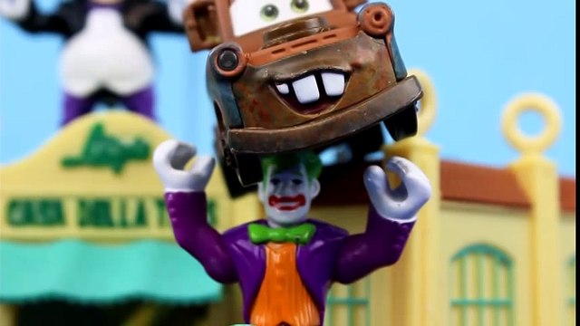 Imaginext Batman & Robin save Lightning McQueen & Mater from Joker, Riddler, Penguin Batcave