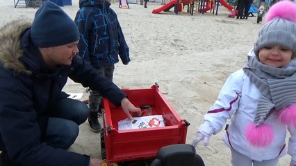 Прицеп с бортами катаем игрушки и шарики на тракторе по песку tractor trailer Rolly Toys rides balls