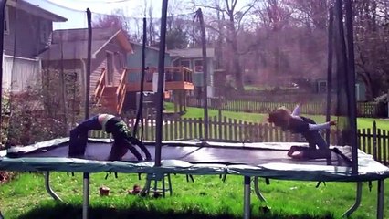 8 and 9 Year Old Gymnastics Tricks and Tumbling on the Trampoline