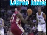 LeBron James  over  Tim Duncan for the monster slam.