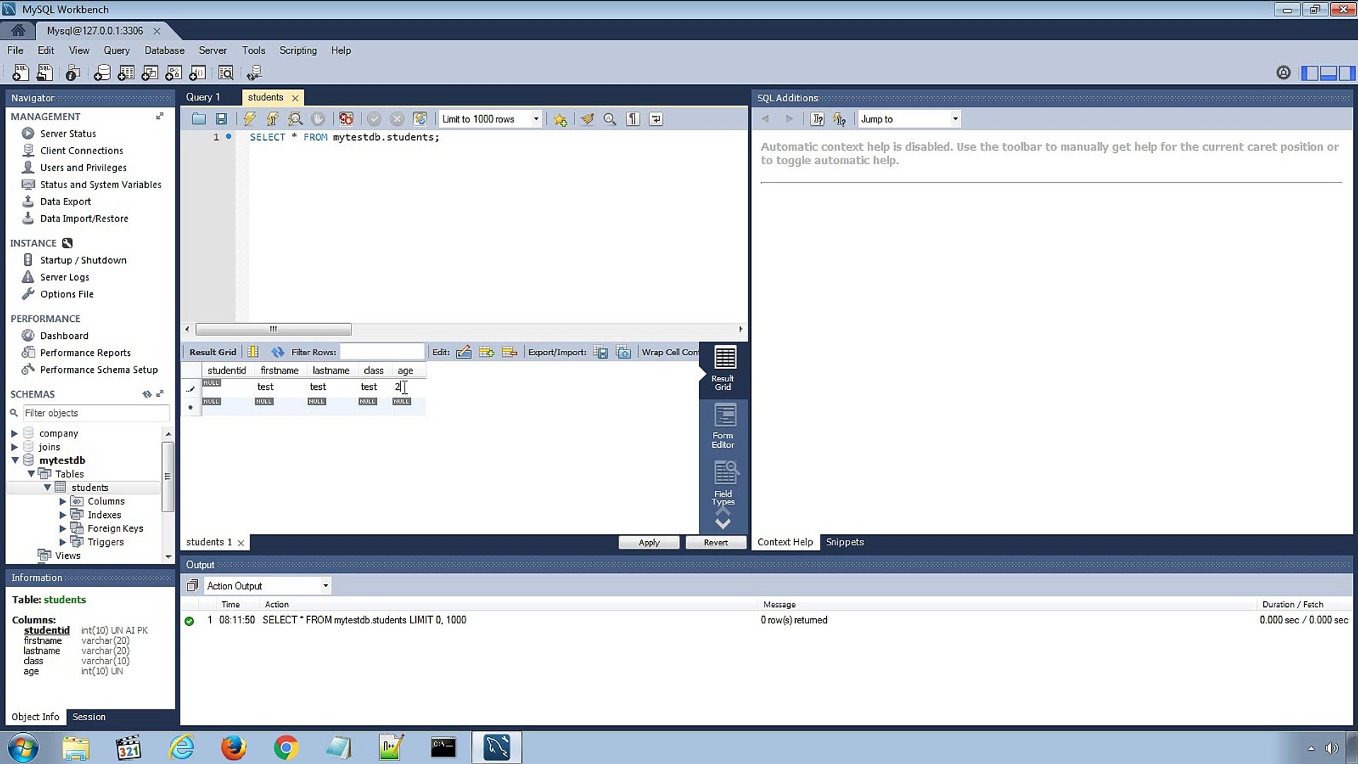 Mysql Workbench Query