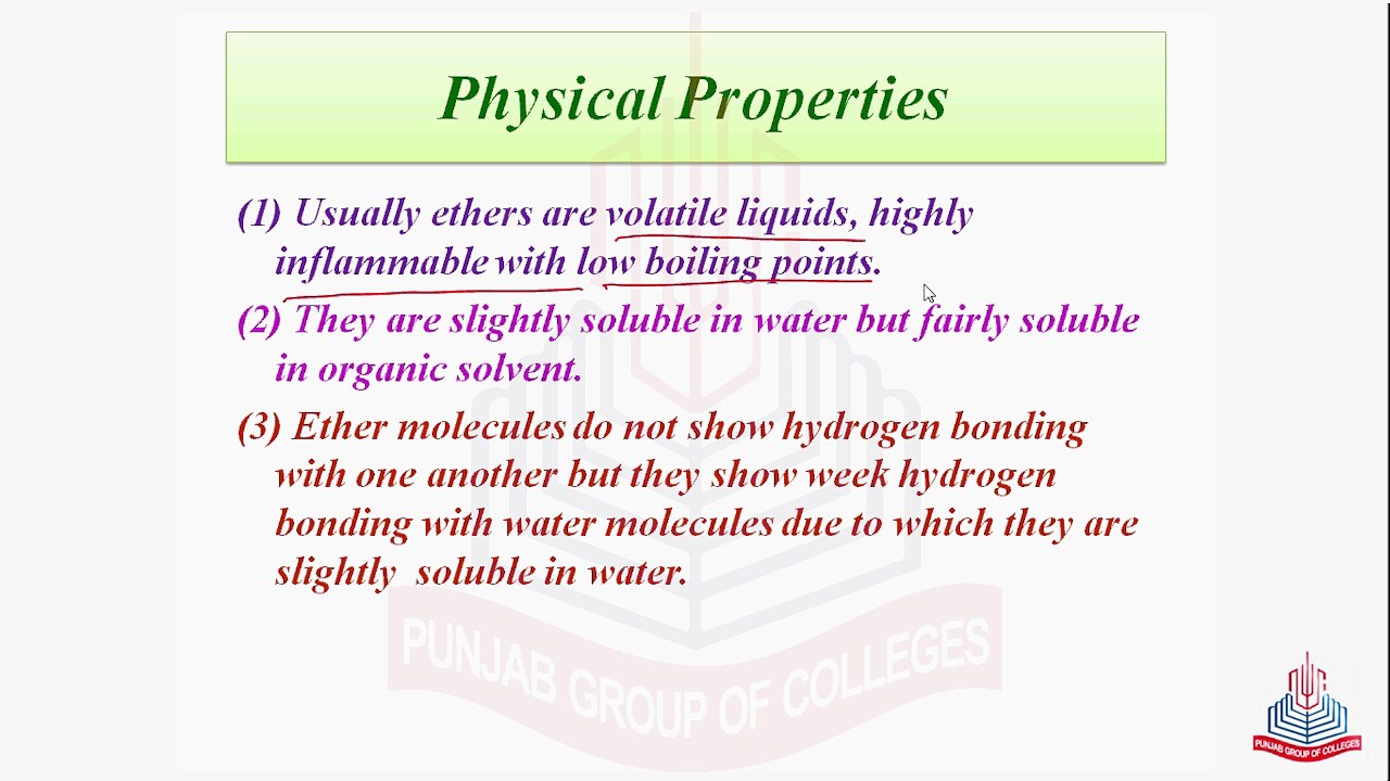 Preparation of  Ethers  , Physical & Chemical Properties of  Ethers
