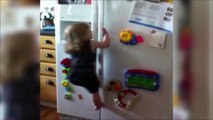 Une fillette escalade un frigo pour attraper des bonbons. En mode Mowgli...