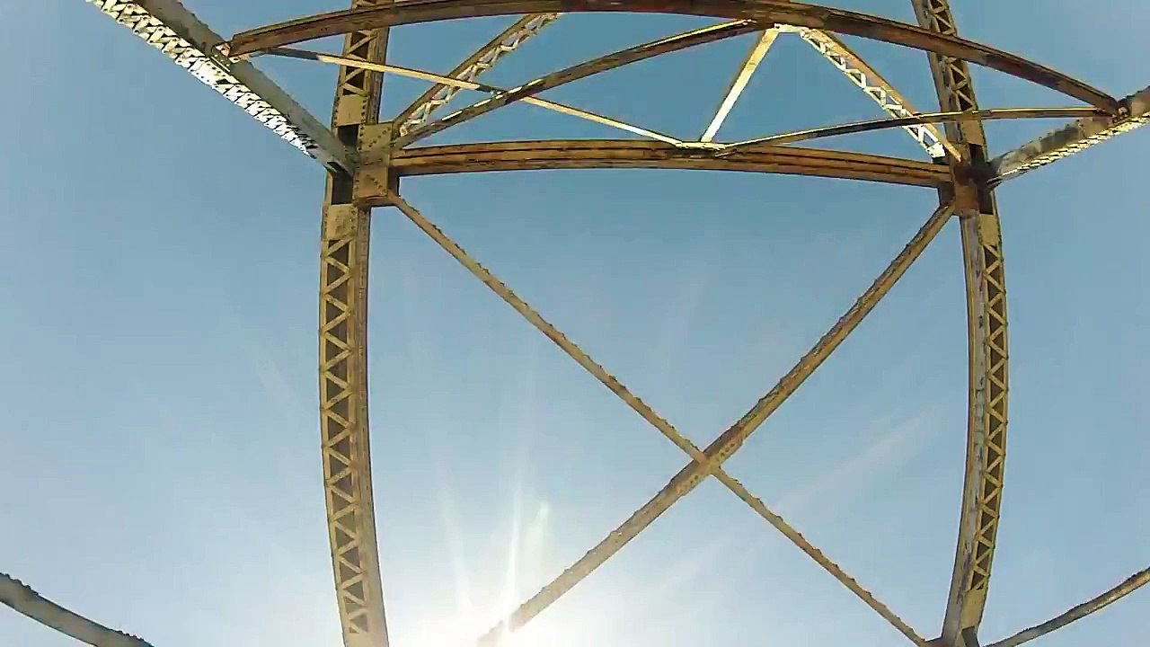 GoPro HERO HD Looking STRAIGHT UP at historic TRUSS BRIDGE, The Gillespie Bridge OLD US HWY 80