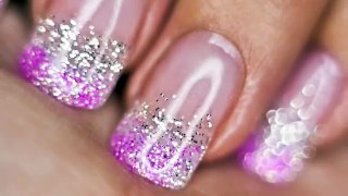Silver and Pink Glitter nails UV gel