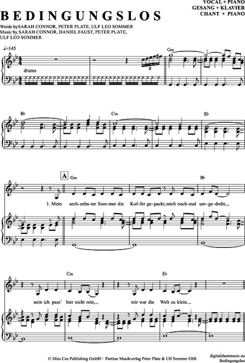 Noten bei notendownload - Bedingungslos (Sarah Connor)