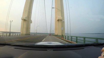 Crossing Mighty Mac during Michigan Gumball Rally