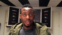 Le joueur carolo Nganga au micro de la DH avant Waasland-Beveren - Charleroi !