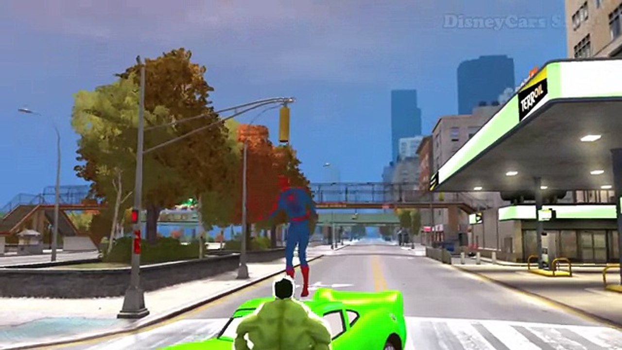 The Amazing Spiderman and Hulk Super Hero with Green Lightning Mcqueen Disney cars and ABC Song