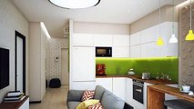 Дизайн проект однокомнатной квартиры студии, кухня с гостинной