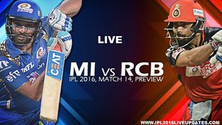 MI VS RCB 14th Match IPL 2016 Live Stream Online HD On T20time.com And CricDon.com
