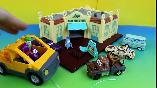 BatCar McQueen Saves Disney Pixar Cars Mater from the Joker in Imaginext Gotham City Jail