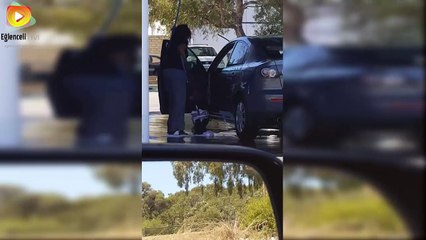 Kadın araba yıkarsa böyle yıkar