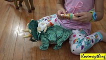 Dinosaur Toys: The Flintstones Triceratops Dinosaur Toy Playtime w/ Maya