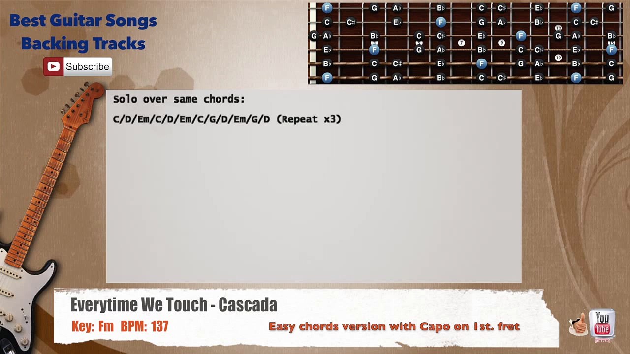 Everytime We Touch - Cascada Guitar Backing Track with scale, chords and lyrics